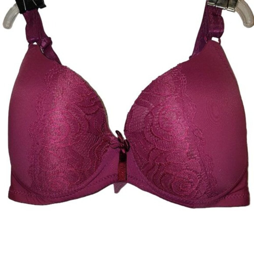 Lot of 2 Emily Johnson Push Up Lace Front Burgundy 34D Bra